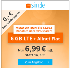 Bild zu [Top – nur noch heute] 6GB LTE Datenflat, SMS und Sprachflat im o2 Netz für 6,99€/Monat – monatlich kündbar