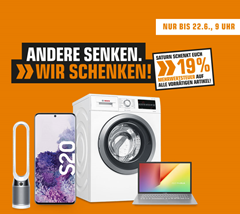 Bild zu [Top -letzte Chance] Saturn: “andere senken, wir schenken” – 19% MwSt. geschenkt (somit 15,96% Rabatt) auf Alles (auch Apple, Sonos usw.)