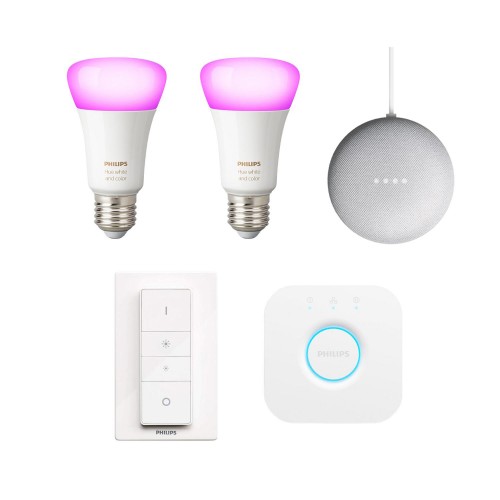 Bild zu Philips Hue White & Color Ambiance E27 Bluetooth Starter Kit + Google Nest Mini für 119€ (Vergleich: 149,15€)