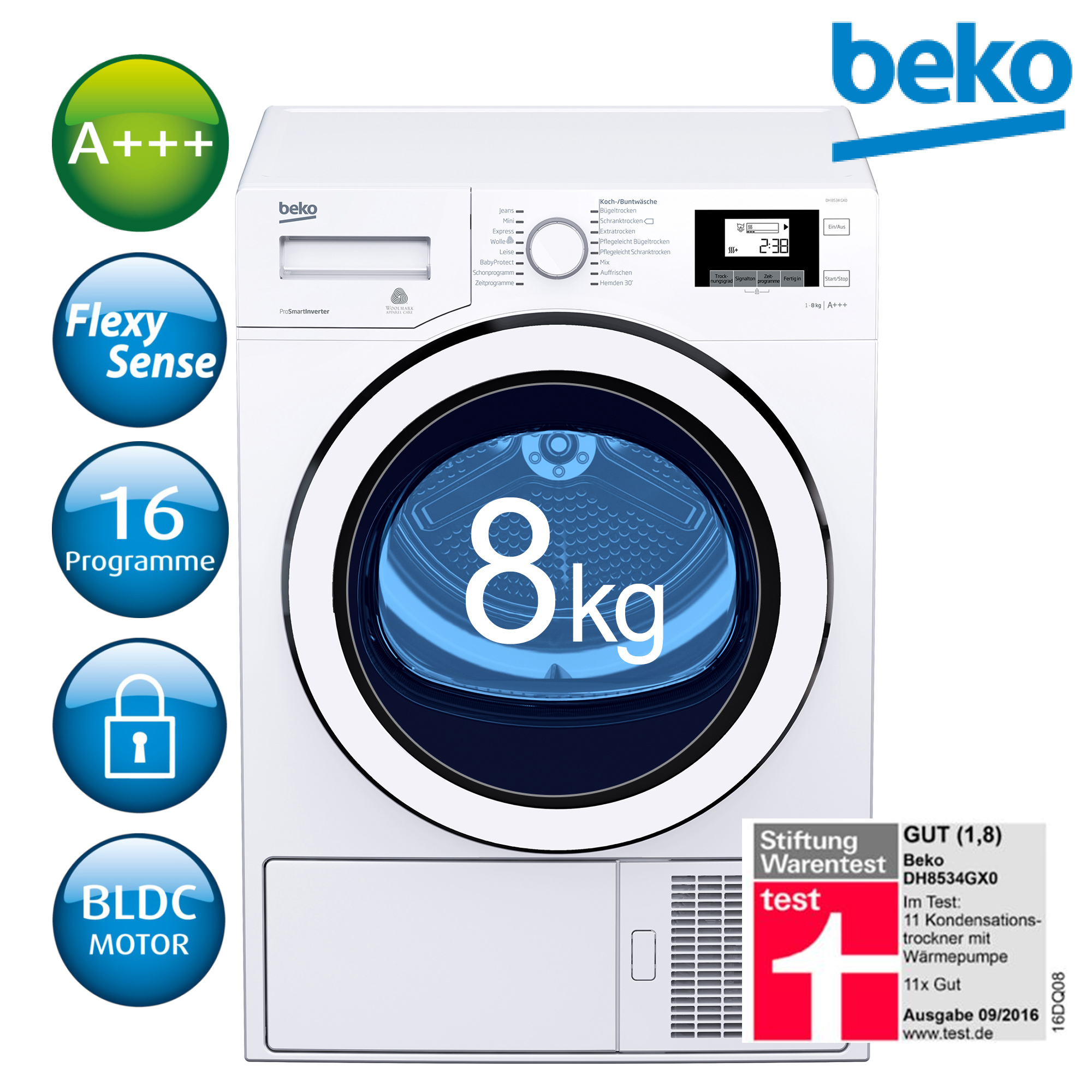 Bild zu 8 kg Beko DH8534GX0 Kondenstrockner mit Wärmepumpentechnologie für 389,90€ (Vergleich: 469,90€)