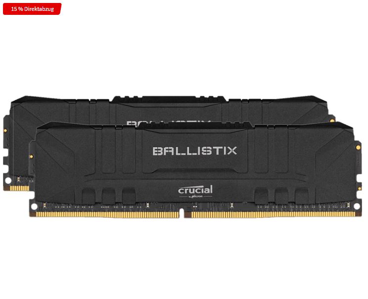 Bild zu MediaMarkt: 15% Direktabzug auf Crucial Arbeitsspeicher – z.B. 2 x 8GB Dualchannel Kit Crucial Ballistix mit 3200MHz für 63,66€ (VG: 74,98€)