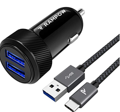 Bild zu RAMPOW Kfz Ladegerät (24 W 4,8A 2-Port) inkl. 1m Nylon USB Type C Kabel für 8,99€