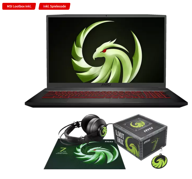 Bild zu MSI Bravo 17 A4DDR, Gaming Notebook 17,3 Zoll (Ryzen 7 4800H, 16 GB RAM, 256 GB SSD, 1 TB HDD, RX 5500M) für 973,82€ (VG: 1217,53€)