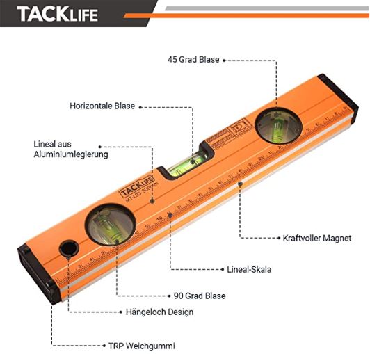 Bild zu Tacklife Wasserwaage 20 cm MT-L03 mit Magnet und horizontaler, vertikaler und 45-Grad-Libelle (Genauigkeit: +/- 0,75mm / m) für 5,79€