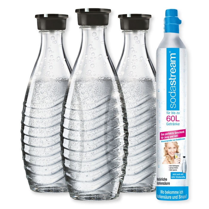 Bild zu SodaStream Reservezylinder und drei Glaskaraffen für 39,99€ (Vergleich: 45,75€)