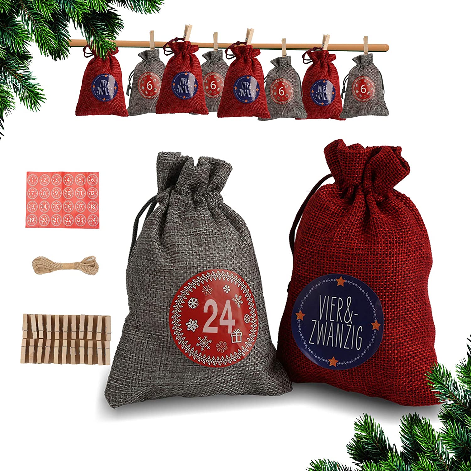 Bild zu Hengda 24 Adventskalender Stoffbeutel zum Befüllen für 9,79€