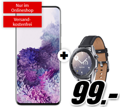 Bild zu Samsung S20 inkl. Samsung Galaxy Watch 3 41mm LTE (VG: 419,99€) für einmalig zusammen 99€ mit 18GB LTE Datenflat, SMS und Sprachflat im Vodafone-Netz für 34,99€/Monat