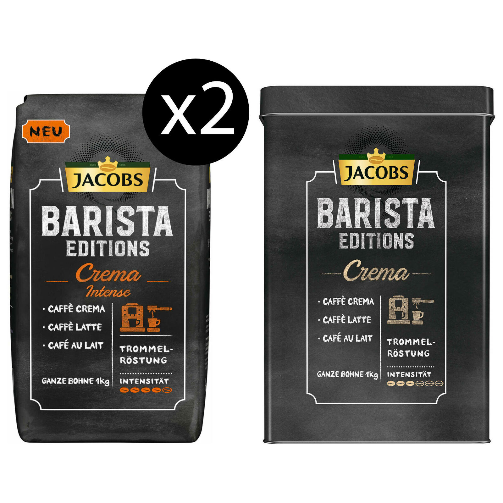 Bild zu 2 x 1kg Jacobs Barista Editions Crema Intense mit Aufbewahrungsdose für 17,98€ (Vergleich: 26,45€)