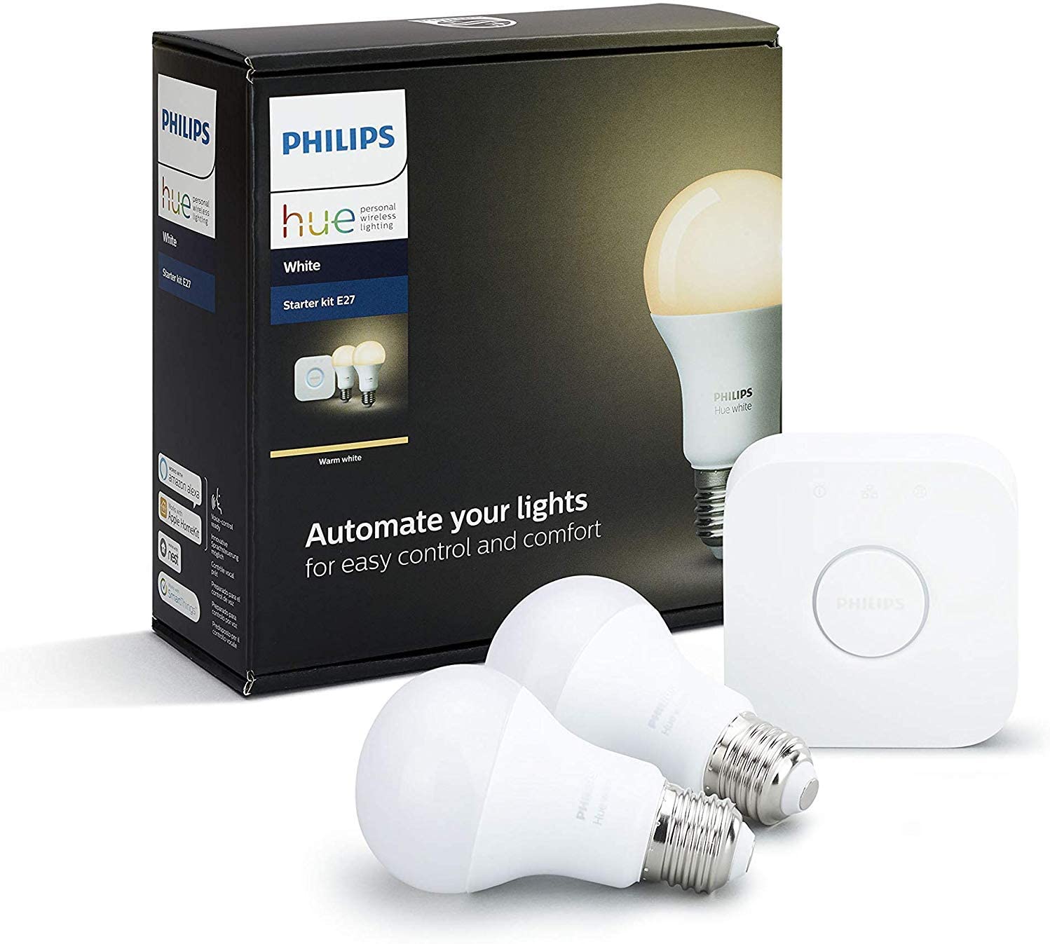 Bild zu Philips Hue White Starter Kit 2 x E27 Lampen + Hue Bridge für 49,99€ (Vergleich: 55,93€)