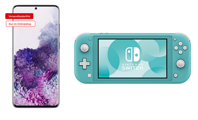 Bild zu Samsung Galaxy S20+ inkl. Nintendo Switch Lite für 29€ mit 18GB LTE Datenflat, SMS- und Sprachflat im Telekom-Netz für 36,99€/Monat