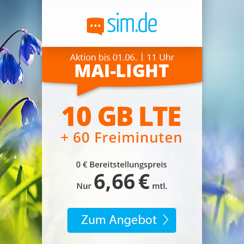 Bild zu Sim.de: 10GB LTE Datenflat (bis 50Mbit) und 60 Freiminuten im o2 Netz für 6,66€/Monat