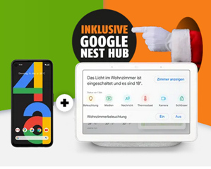 Bild zu Google Pixel 4a inkl. Google Nest Hub für 29,99€ mit 5GB LTE Datenflat, SMS und Sprachflat im Telekom-Netz für 17,99€/Monat