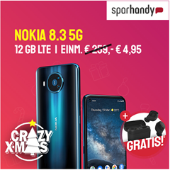 Bild zu Nokia 8.3 5G 128GB für 4,95€ mit 12GB LTE Datenflat, Telefon- und SMS-Flat im o2 Netz für 19,99€/Monat + gratis Nokia Power Earbuds Lite