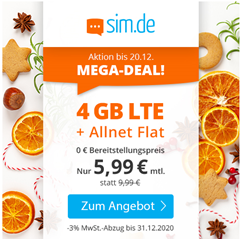 Bild zu [endet heute] Sim.de: o2-Netz mit 4GB LTE Datenflat, SMS und Sprachflat für 5,99€/Monat – optional ohne Mindestvertragslaufzeit