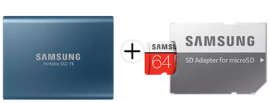 Bild zu [Top] SAMSUNG Portable SSD T5, 500 GB SSD, 2,5 Zoll, extern, Blau inkl. gratis 64GB microSD Karte ab 58,97€