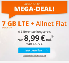 Bild zu Sim.de: o2-Netz mit 7GB LTE Datenflat, SMS und Sprachflat für 8,99€/Monat – optional ohne Mindestvertragslaufzeit