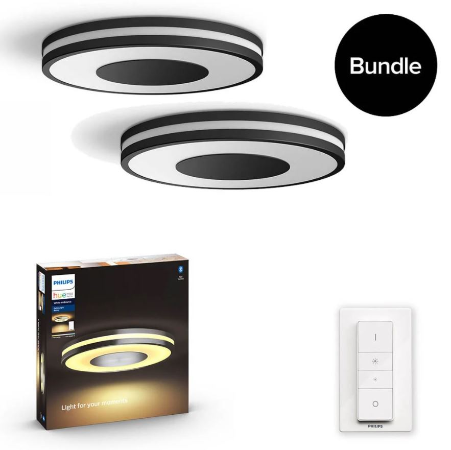 Bild zu Philips Hue Bundle: 2 x Hue White & Ambiance Deckenleuchte Beeing (neue Version – Bluetooth) + 2 Hue Dimmschalter für zusammen nur 204€ (VG: 261,55€)