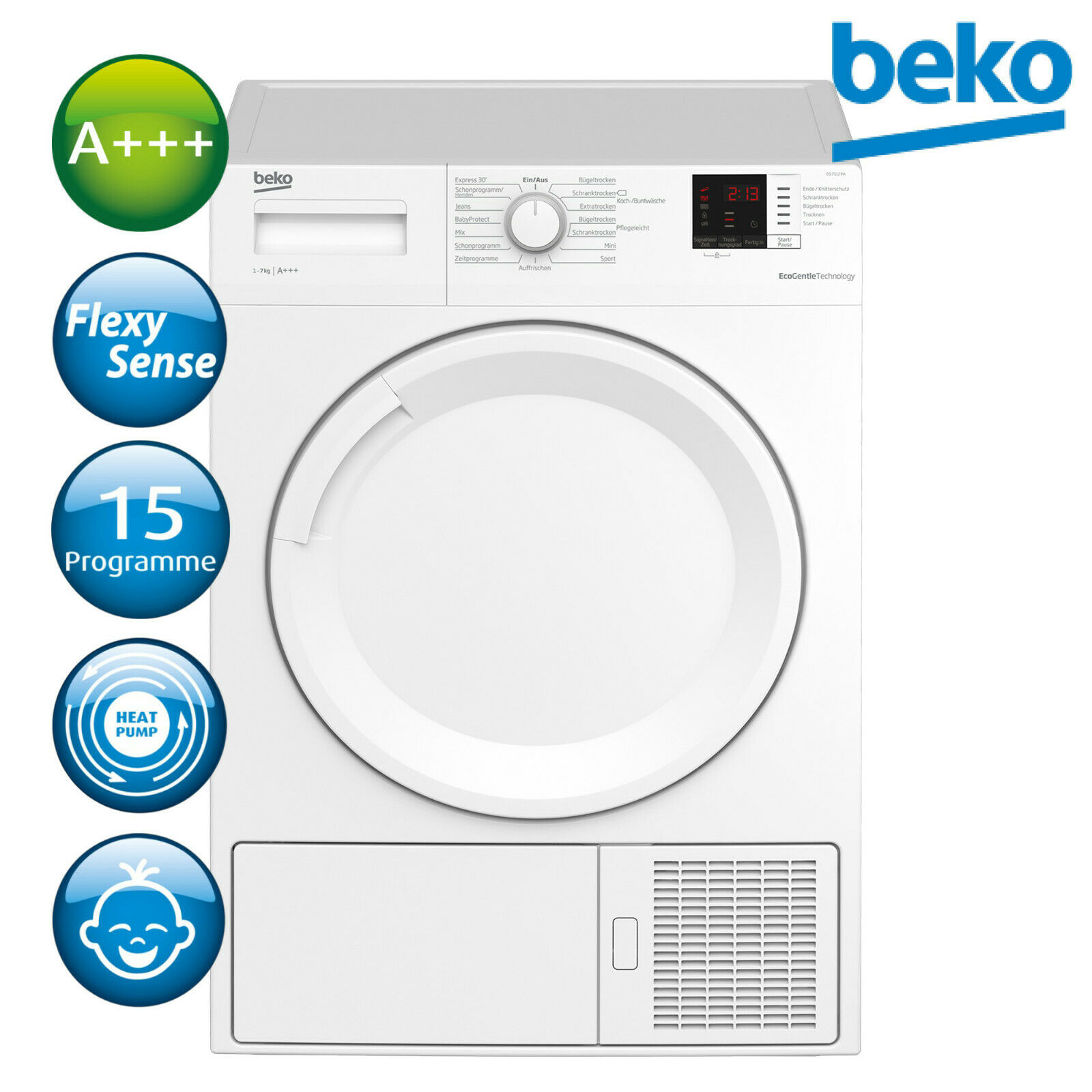 Bild zu 7 kg Wärmepumpentrockner Beko DS7512PA für 395,91€ (Vergleich: 454,85€)