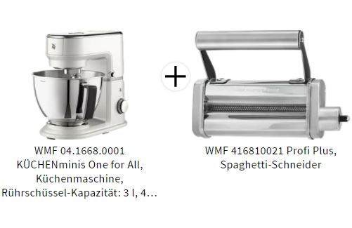 Bild zu WMF KÜCHENminis One for All Küchenmaschine (Rührschüsselkapazität: 3 Liter, 430 Watt) + GRATIS WMF Profi Plus, Spaghetti-Schneider für 299,99€ (VG: 423,89€)