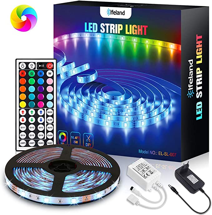 Bild zu 5m Elfeland RGB LED-Strip mit 150 LEDs und 44 Tasten Fernbedienung für 10,16€