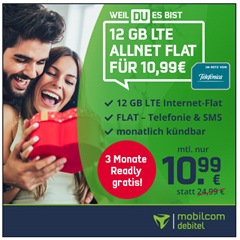 Bild zu 12GB LTE Datenflat mit SMS und Sprachflat im o2 Netz für 10,99€ im Monat – monatlich kündbar