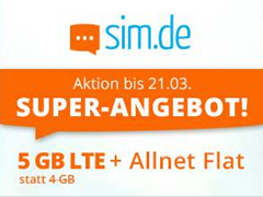 Bild zu Sim.de: o2-Netz mit 4GB – LTE Datenflat, SMS und Sprachflat für 5,99€/Monat – optional ohne Mindestvertragslaufzeit