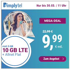 Bild zu o2 Tarif mit einer 10GB LTE Datenflat, SMS und Sprachflat für 9,99€/Monat