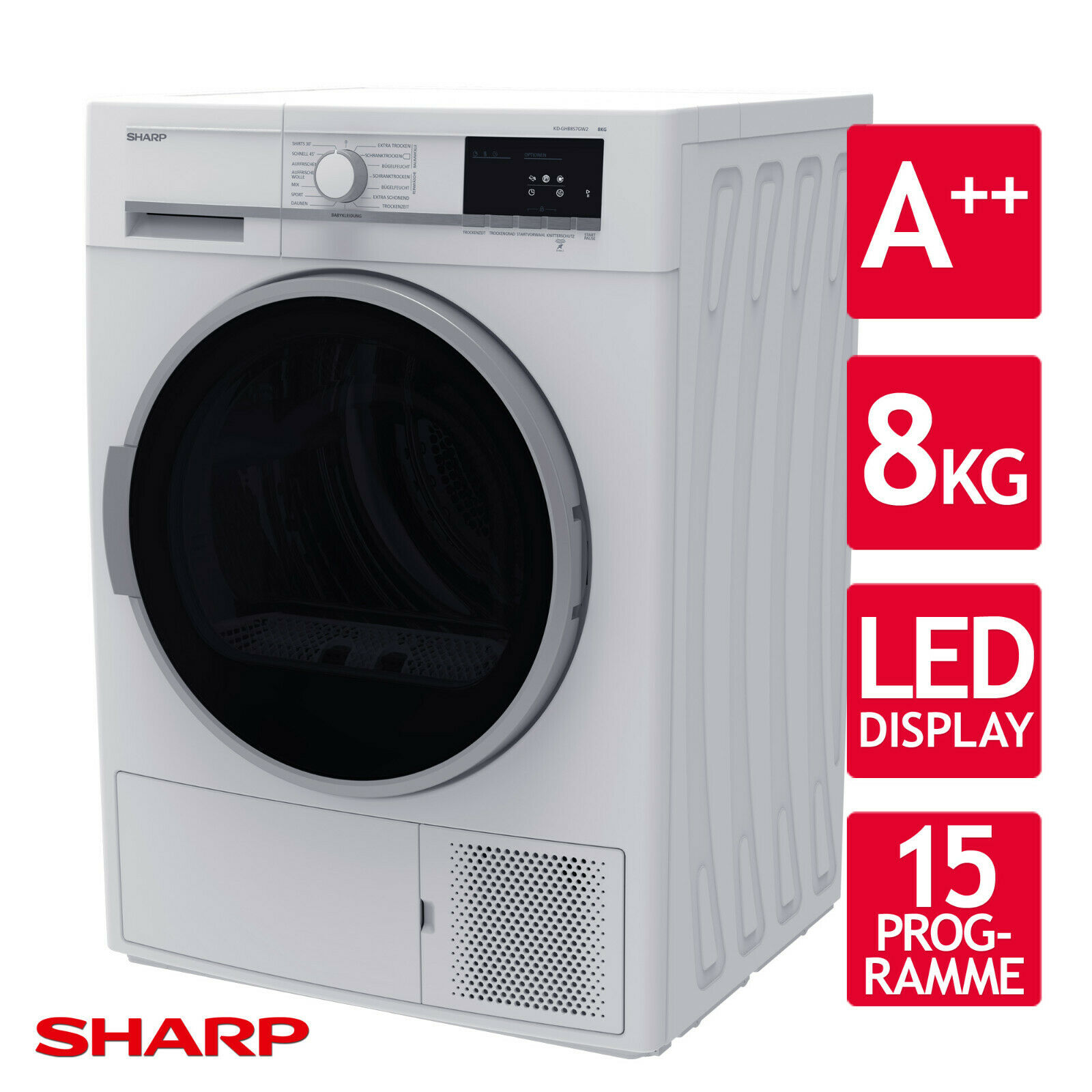 Bild zu 8 kg Wärmepumpentrockner Sharp KD-GHB8S7GW2 (A++) für 359,90€ (Vergleich: 399€)