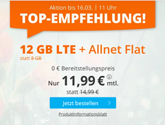 Bild zu Sim.de: o2-Netz mit 12GB LTE Datenflat, SMS und Sprachflat für 11,99€/Monat – optional ohne Mindestvertragslaufzeit