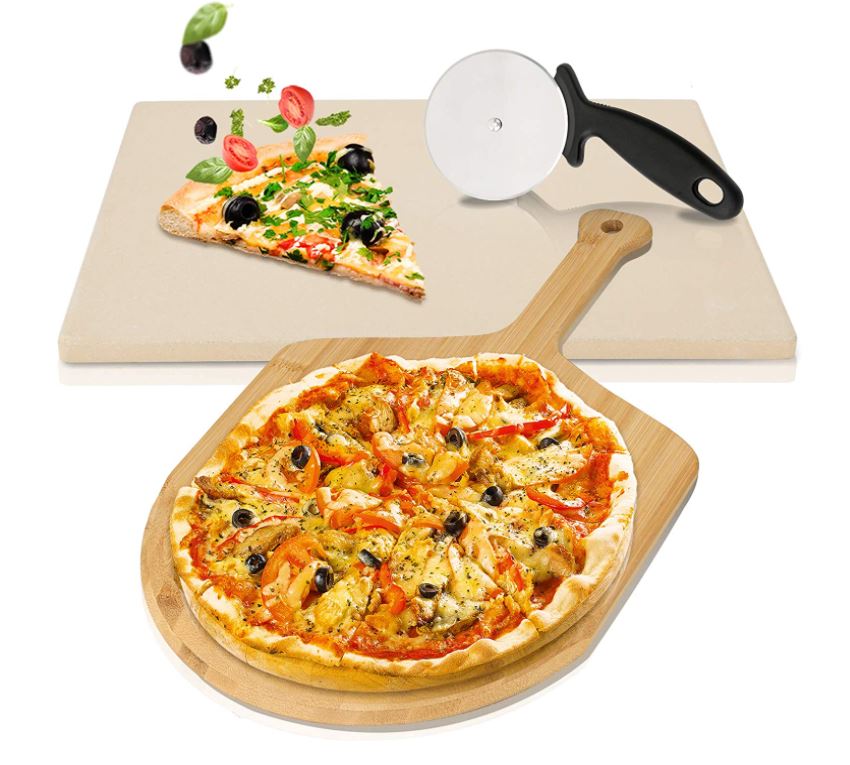 Bild zu wolketon Pizzastein für Backofen und Grill inkl. Bambus Holz Pizzaschaufel (38 x 30 x 1,5 cm) für 25,19€