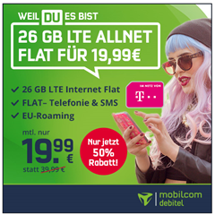 Bild zu Telekom green LTE mit 26GB LTE Datenflat, SMS und Sprachflat für 19,99€/Monat