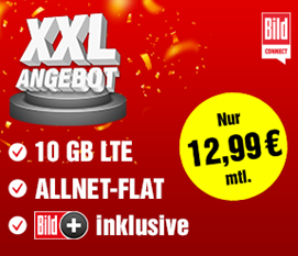 Bild zu o2 Tarif mit 10GB LTE Datenflat, SMS und Sprachflat inkl. Bild+ für 12,99€ im Monat – optional monatlich kündbar