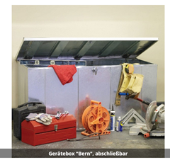 Bild zu Arrow Werkzeug- und Gerätebox „Bern“ aus feuerverzinktem Stahl, abschließbar (blank, 600 Liter) für 199€ (VG: 299€)