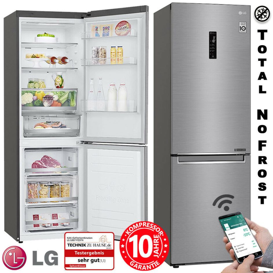 Bild zu LG Kühl-Gefrierkombination mit Total NoFrost (Edelstahl, 341 Liter, WiFi) für 499€ (VG: 672€)