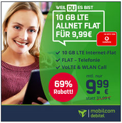 Bild zu [endet um 18 Uhr] 10GB LTE Datenflat mit Sprachflat im Vodafone Netz für 9,99€ im Monat