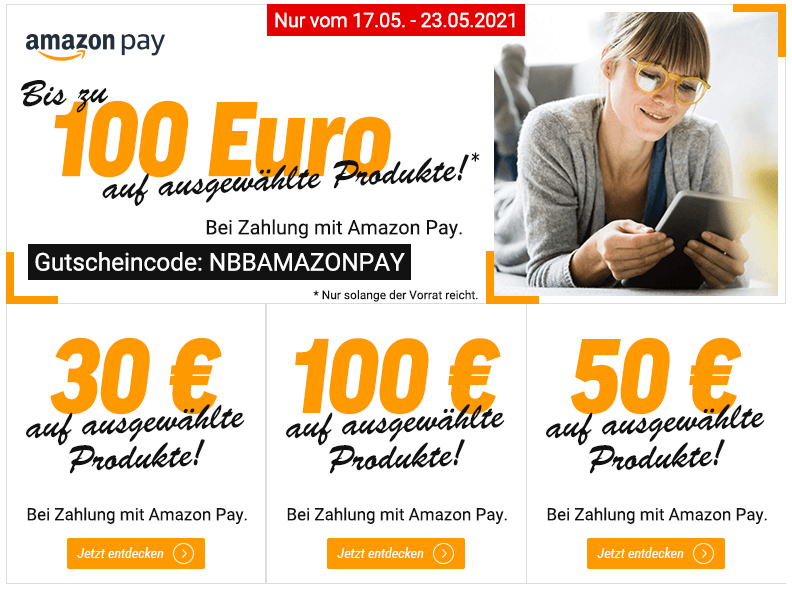 Bild zu Notebooksbilliger: Bis zu 100€ Rabatt auf ausgewählte Produkte bei Zahlung mit Amazon Pay