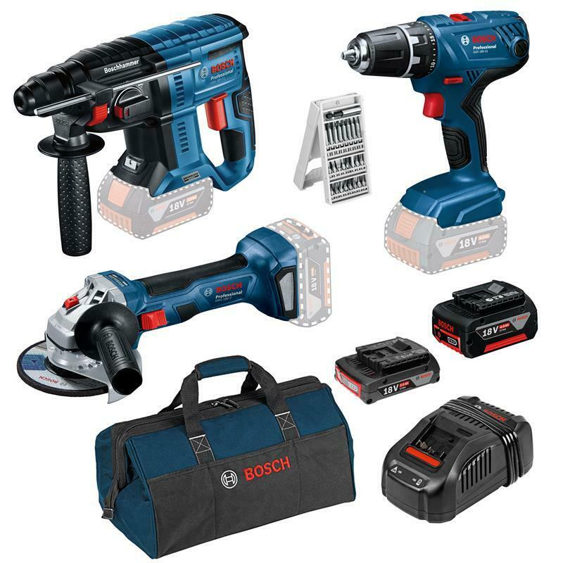 Bild zu Bosch Heimwerker Bundle: Bosch GSR 18 V-21, GBH 18 V-21, GWS 18 V-7 inklusive Zubehör für 379,90€ (Vergleich: 449€)