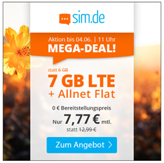 Bild zu o2 Tarif mit einer 7GB LTE Datenflat, SMS und Sprachflat für 7,77€/Monat