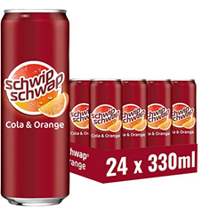 Bild zu [Prime] Schwip Schwap, Das Original – Koffeinhaltiges Cola-Erfrischungsgetränk mit Orange, EINWEG Dose (24 x 330 ml) für 9,54€