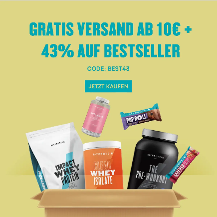 Bild zu MyProtein: 43% Rabatt auf alle Bestseller im Shop + kostenloser Versand ab 10€