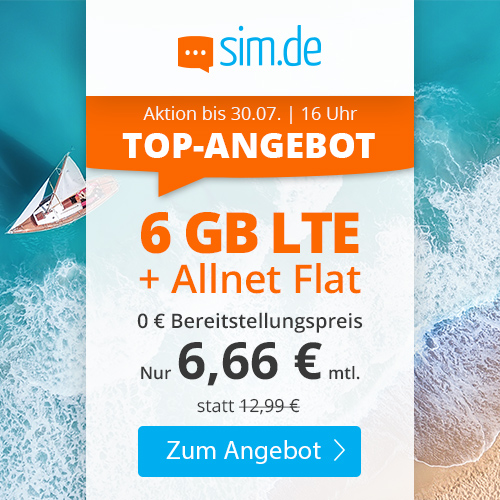 Bild zu Sim.de: 6 GB LTE Datenflat und Sprachflat im o2 Netz für 6,66€/Monat – jederzeit kündbar (Frist 3 Monate)