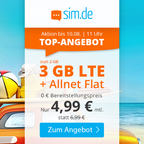 Bild zu Sim.de: o2-Netz mit 3GB LTE Datenflat, SMS und Sprachflat für 4,99€/Monat – jederzeit kündbar (Frist 3 Monate)