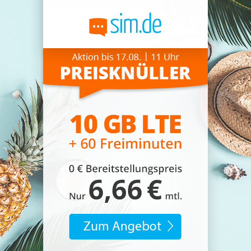 Bild zu Sim.de: 10 GB LTE Datenflat und 60 Freiminuten im o2 Netz für 6,66€/Monat – jederzeit kündbar (Frist 3 Monate)