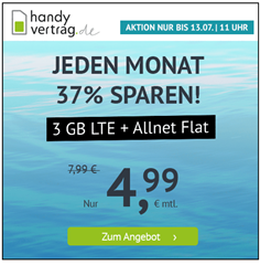 Bild zu 3GB LTE Datenflat + Allnet Flat im o2 Netz für 4,99€/Monat–monatlich kündbar