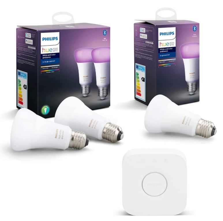 Bild zu Philips Hue Starter-Set – 3× LED-Lampe White and Color Ambiance E27 Bluetooth + Bridge für 98,69€ (VG: 139,63€)