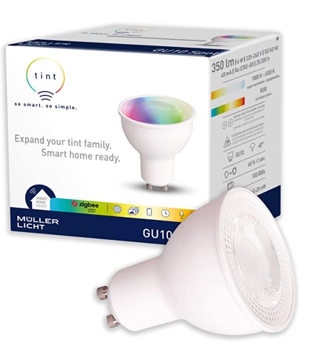 Bild zu Bis zu 51 % günstiger: tint von Müller-Licht – z.B: tint Smarte LED Lampe GU10, Reflektor, white+color für 12€ (VG: 24,33€)