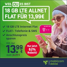 Bild zu [endet um 18 Uhr] Telekom green LTE mit 18GB LTE Datenflat, SMS und Sprachflat für 13,99€/Monat