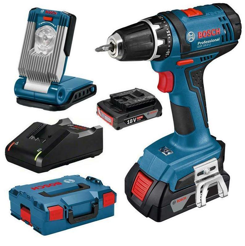 Bild zu Bosch Akku-Bohrschrauber GSR 18-2-LI inkl. 2 Akkus 2,0 Ah, GLI VAriLED + L-Boxx für 129,95€ (VG: 149€)