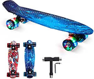 Bild zu 56 cm Mini Cruiser Skateboard mit ABEC-7 Kugellager und LED-Leuchtrollen für 15,56€