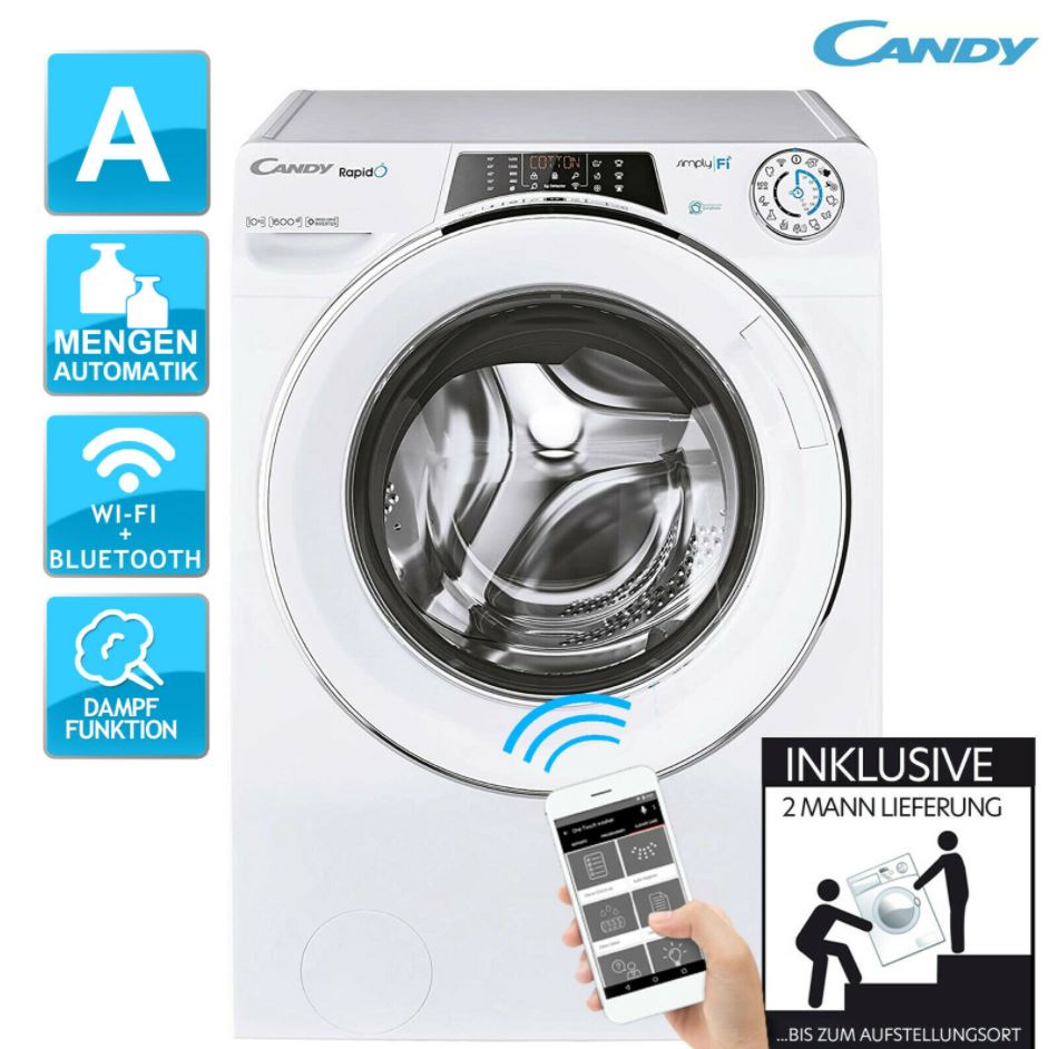 Bild zu Candy Waschmaschine RO16106DWMCE/1-S (10KG, 1600U/min., EEK A) für 296,91€ (VG: 379€)